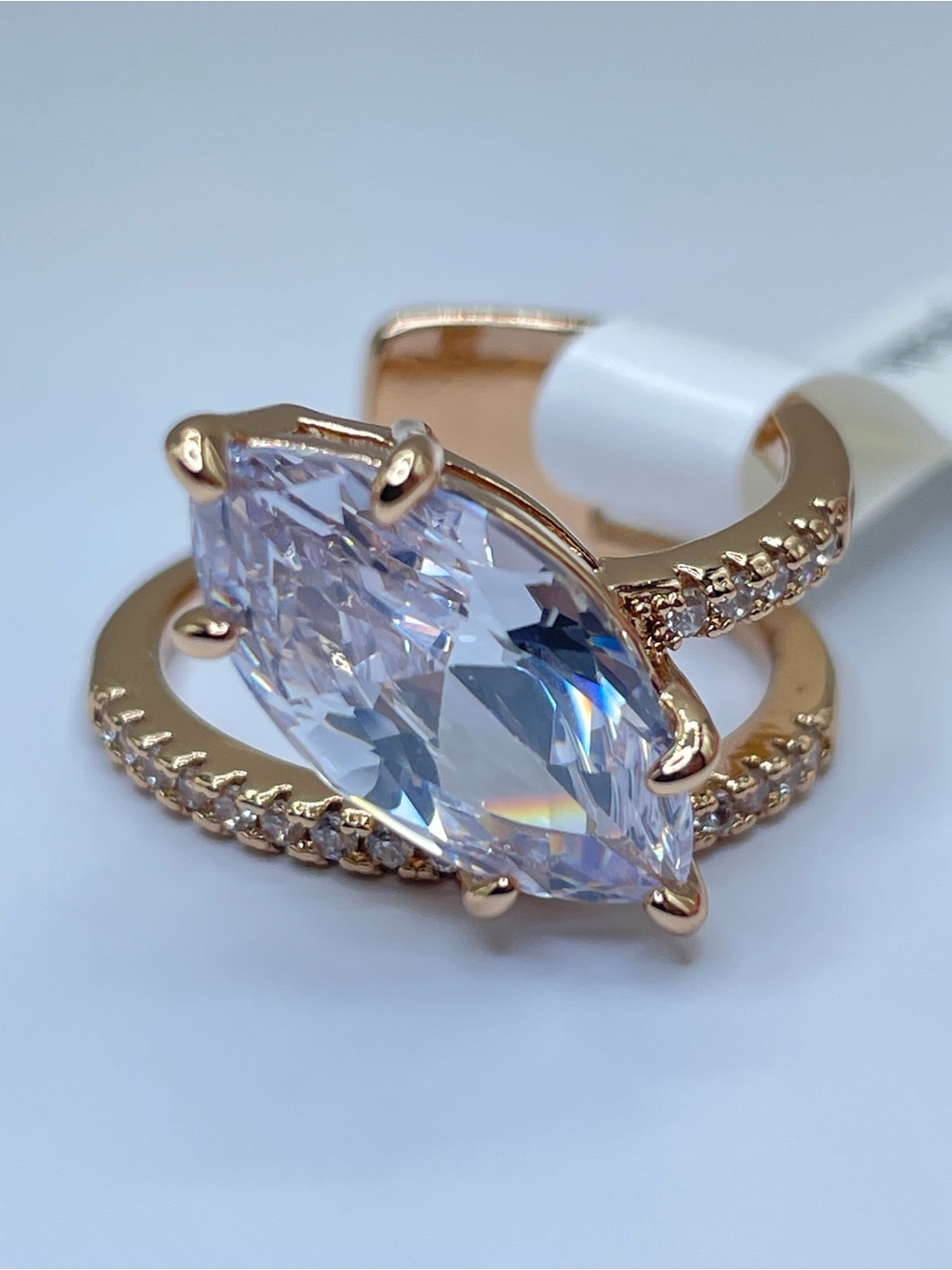Swarovski Crystal Elements Marquise Art Deco Solitaire Ring Size 7